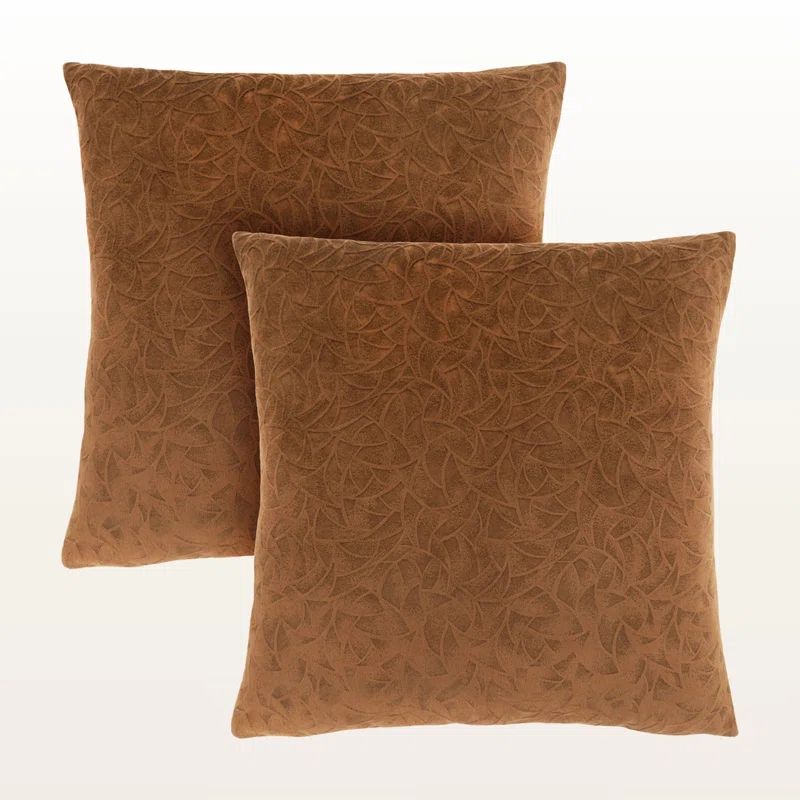 Light Brown Velvet Floral Square Accent Pillows Set