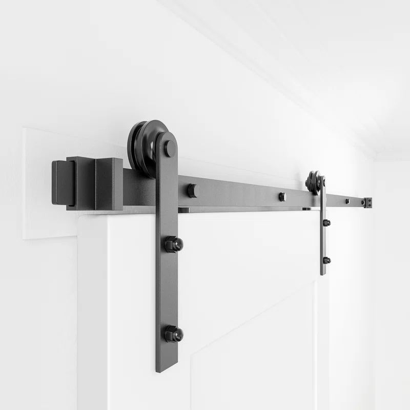 Black Steel Sliding Barn Door Hardware Kit, 144 in. Track