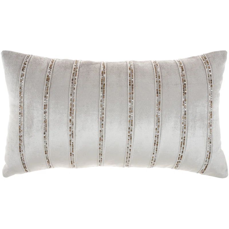 Light Gray Beaded Stripes Lumbar Throw Pillow