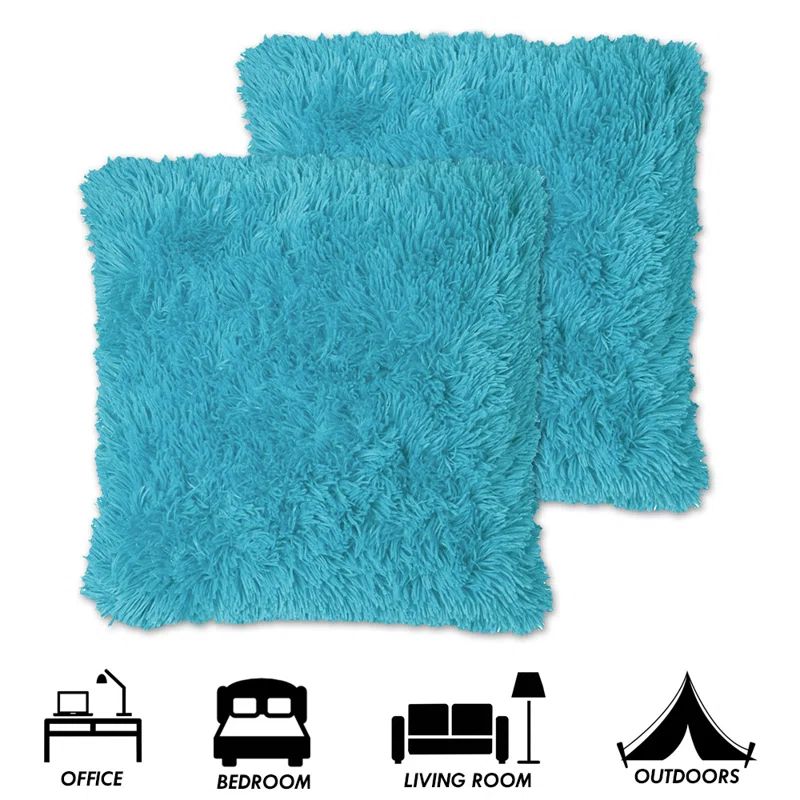 Turquoise Plush Faux Fur 18" x 18" Throw Pillow Set