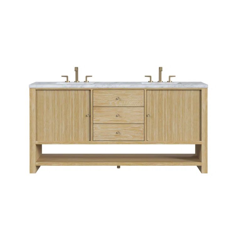 Sunwashed Oak Double Freestanding Vanity with Solid Surface Top