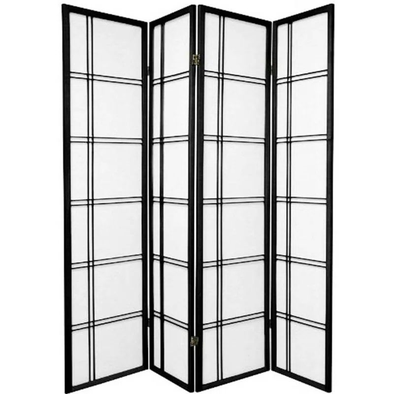 Black Hardwood and Rice Paper 4-Panel Shoji Room Divider