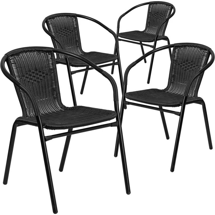 Modern Black Powder-Coated Steel Stackable Outdoor Dining Chair