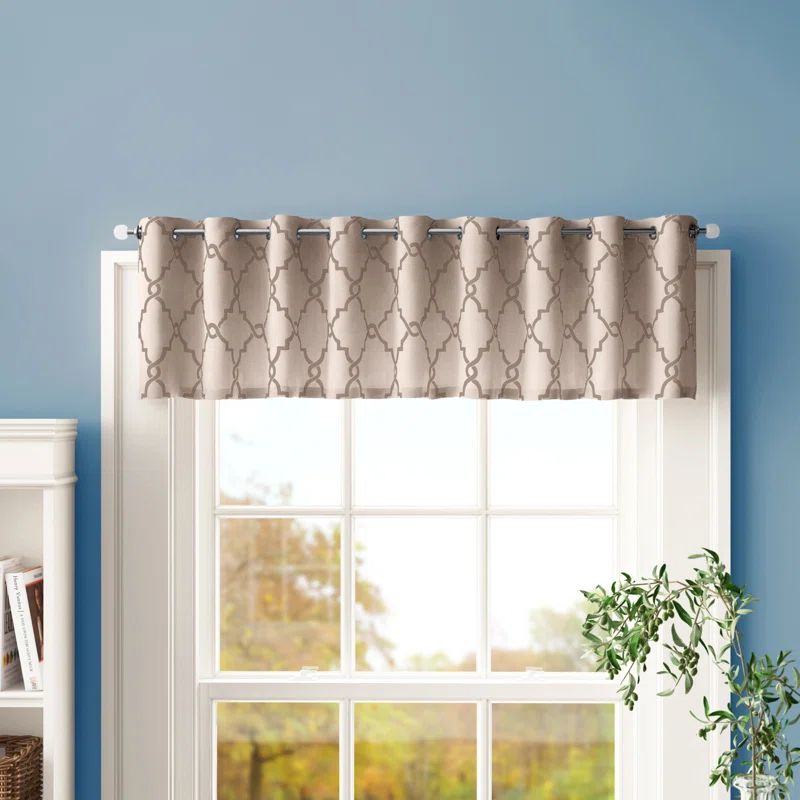 Beige and Grey Fretwork Grommet Top Window Valance 50"x18"