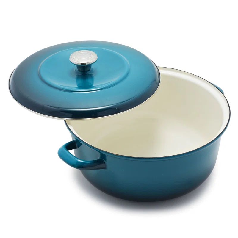 Aegean Teal 7-Quart Enameled Cast Iron Round Dutch Oven with Lid