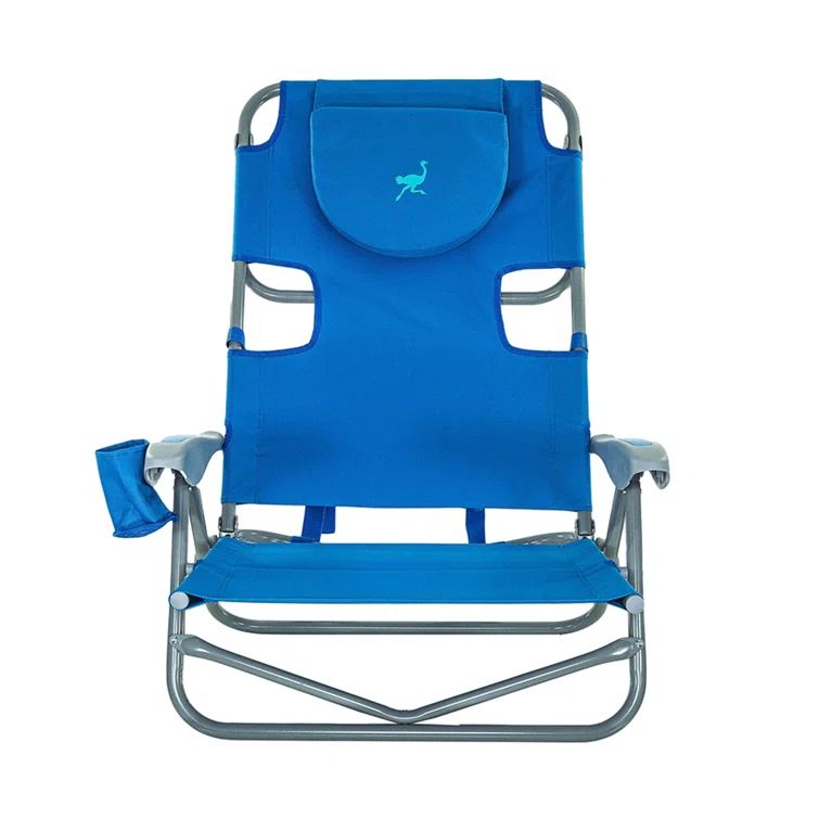 Blue Aluminum Outdoor Reclining Beach Camping Chair with Arms