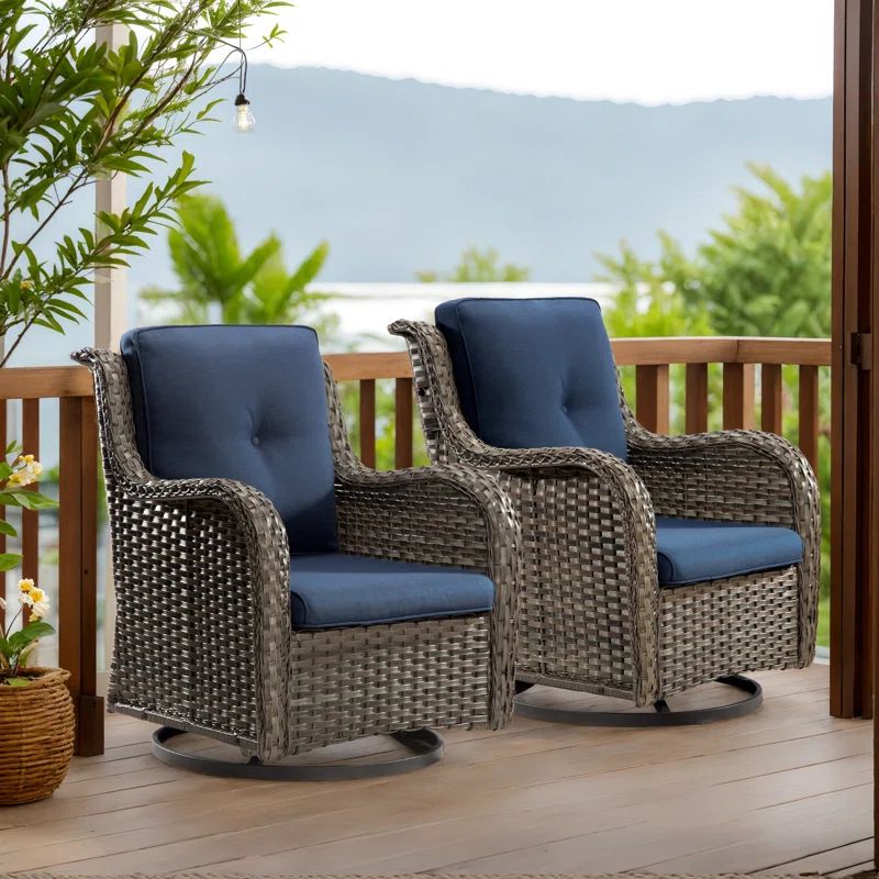 Modern Blue Cushioned Steel Rocking Armchair Set