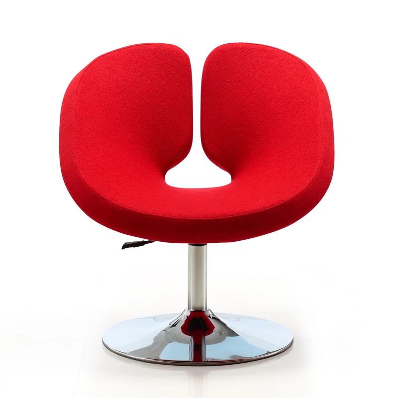 Red Wool Blend Adjustable Swivel Chair with Chrome Base