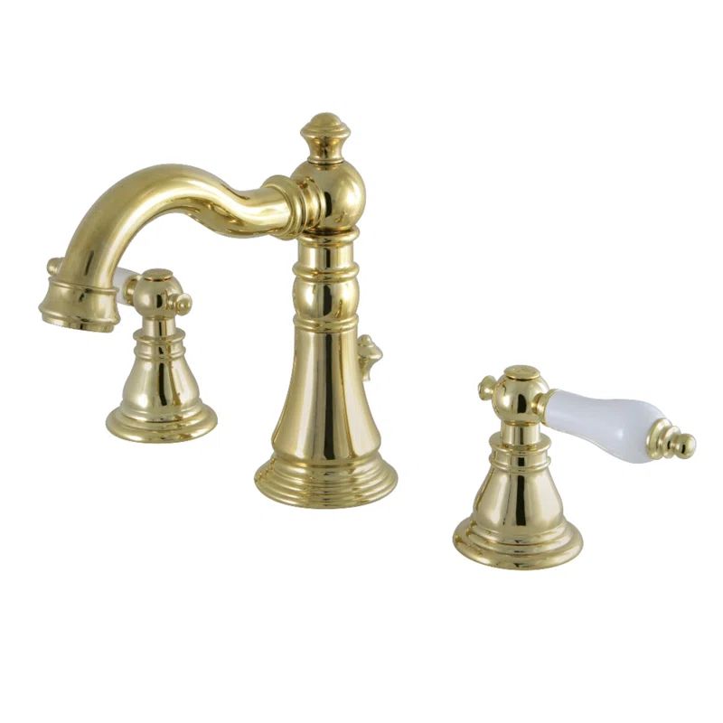 Kingston Brass American Patriot Two-Handle 3-Hole Deck Mount Widespread Bathroom Faucet with Pop-Up Drain