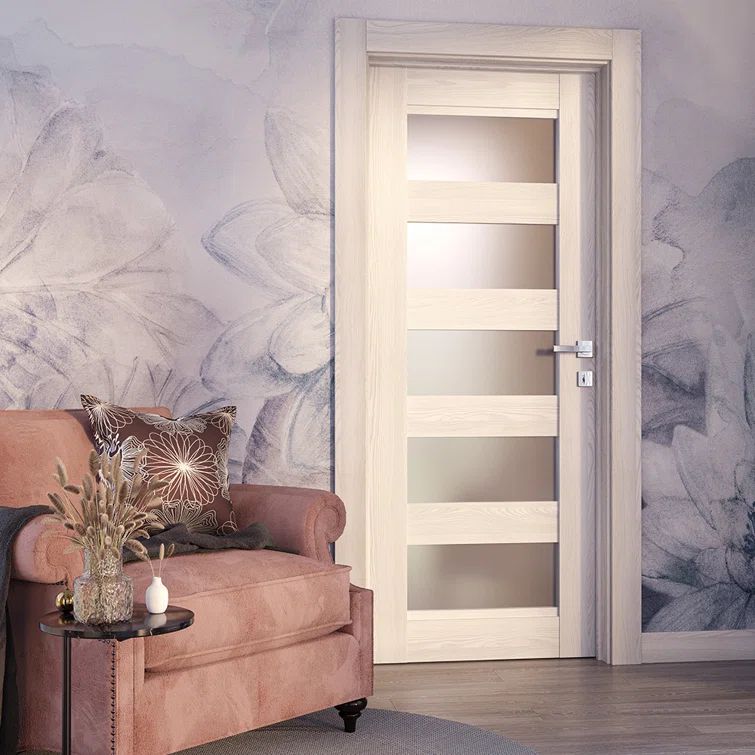 Ribeira Ash Frosted Glass Panel Interior Door Slab, 35.875" x 79.37"