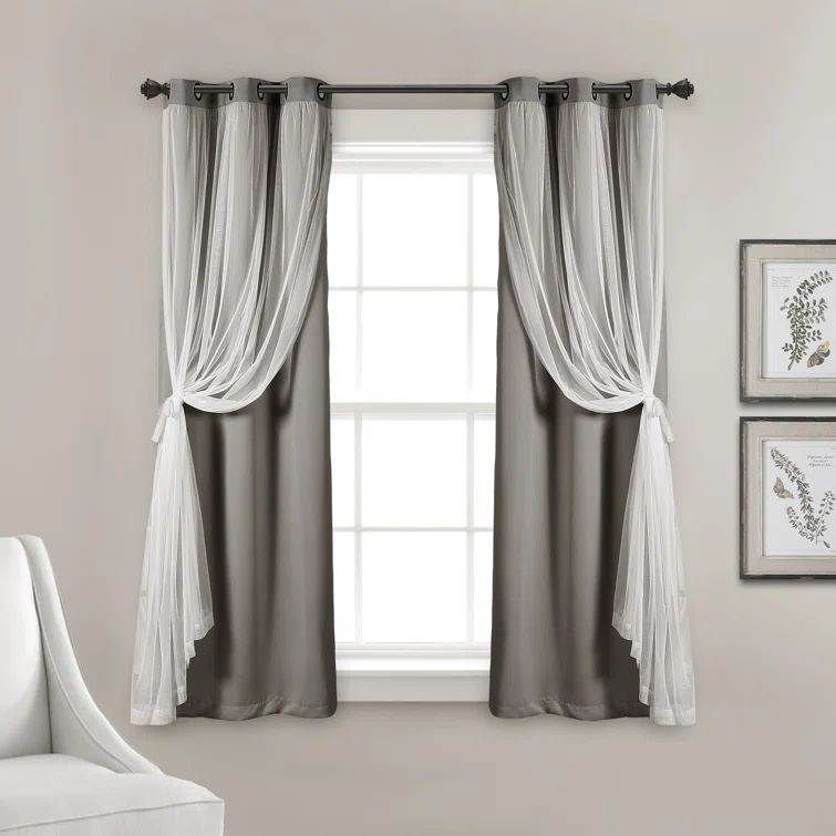 Light Gray Grommet Blackout and Sheer Curtain Panels, 38"W x 45"L