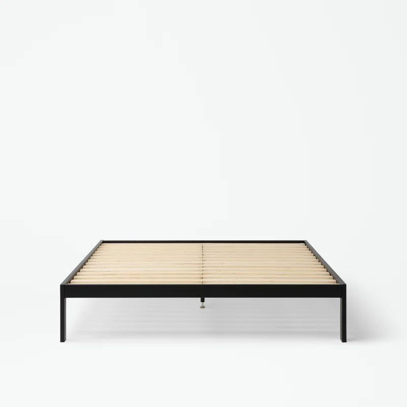 Queen Black Metal Frame Platform Bed with Slats