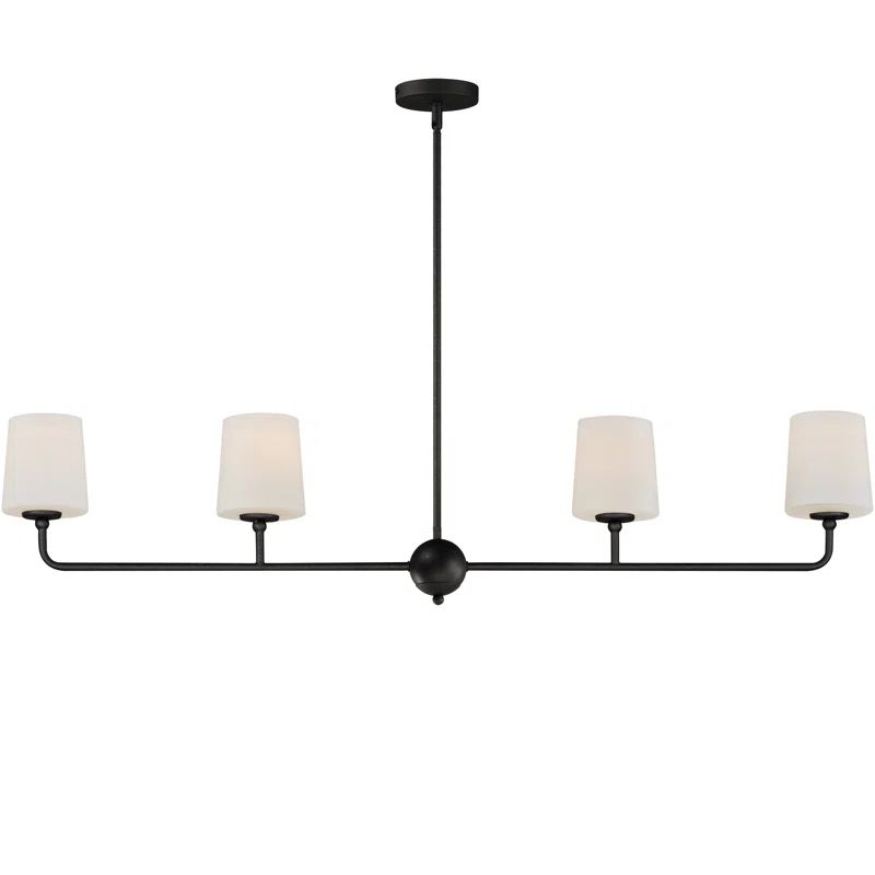 Satin Nickel 4-Light Linear Chandelier with White Glass Shades
