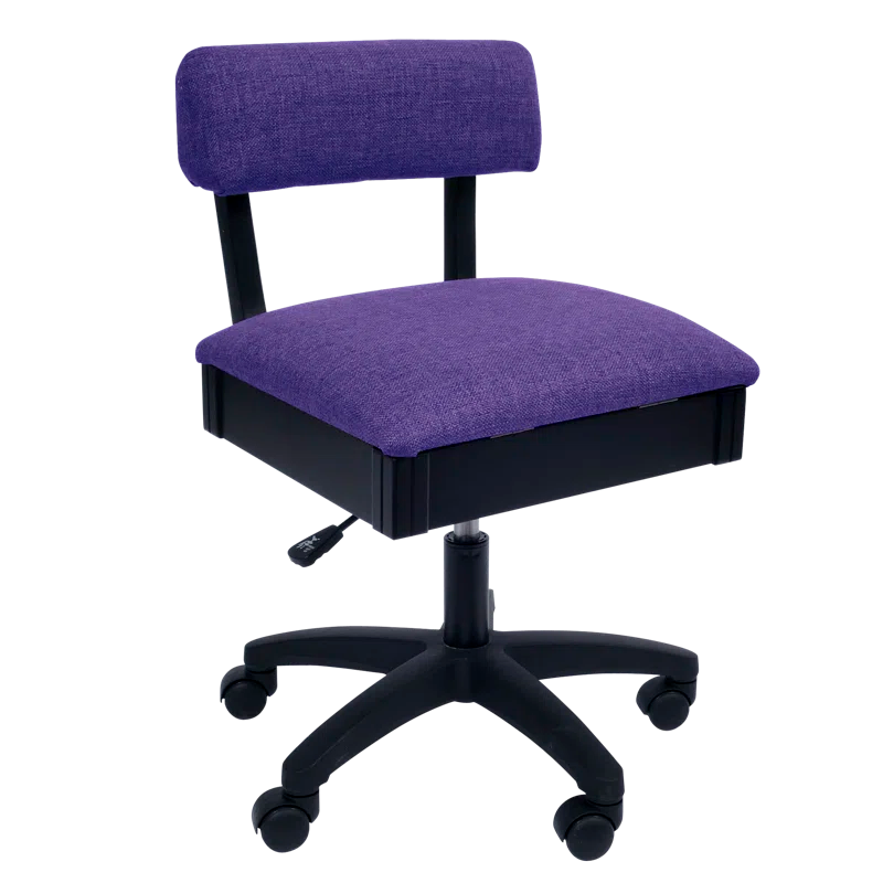 Adjustable Height Black and Purple Fabric Swivel Sewing Chair