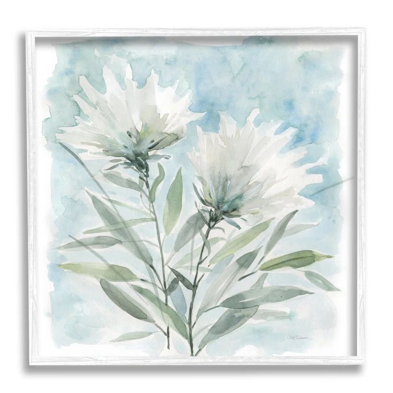 White Framed Abstract Watercolor Floral Print, 12 x 12