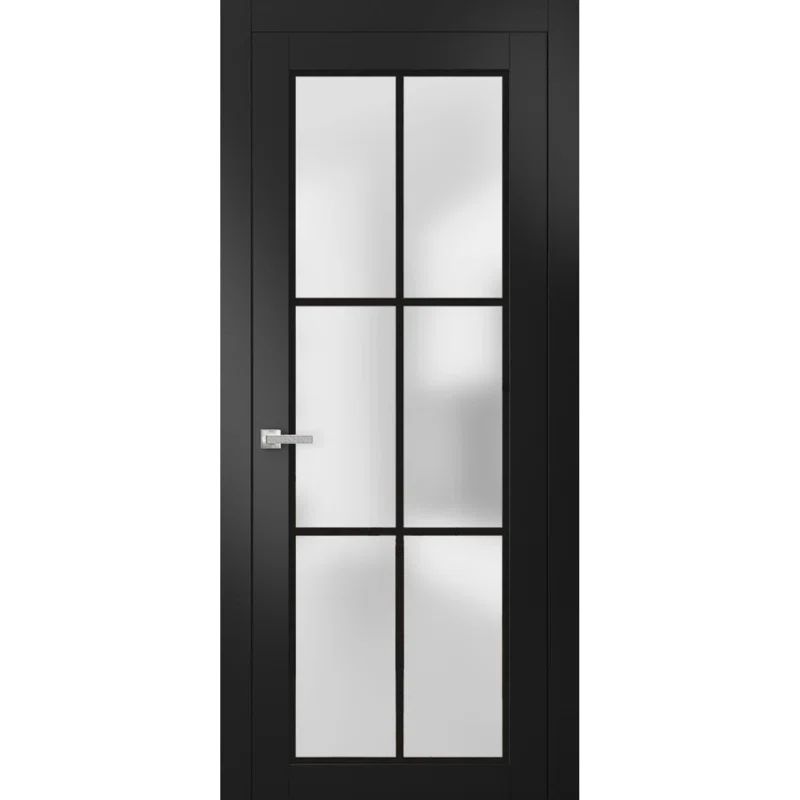 Matte Black Solid Pine French Door with Frosted Glass, 80 x 32 Inch