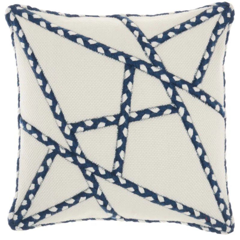 Navy and White Embroidered Cotton Square Throw Pillow 18" x 18"