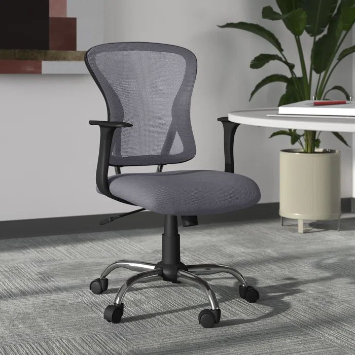 Mid-Back Gray Mesh Swivel Task Chair with Chrome Metal Base