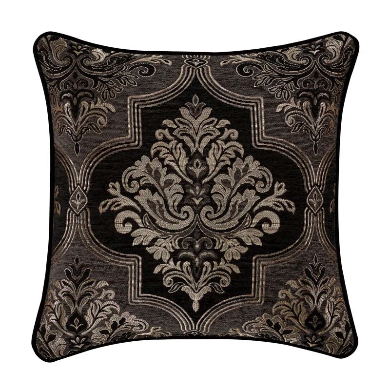 Windham 20" Black Woven Damask Throw Pillow