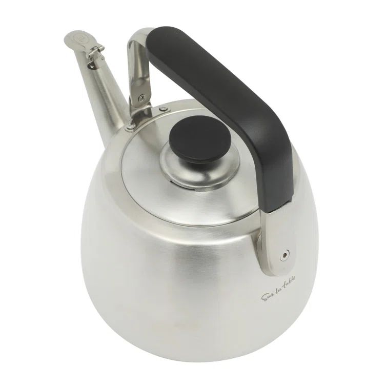 Large Brushed Stainless Steel Whistling Tea Kettle with Bakelite Handle