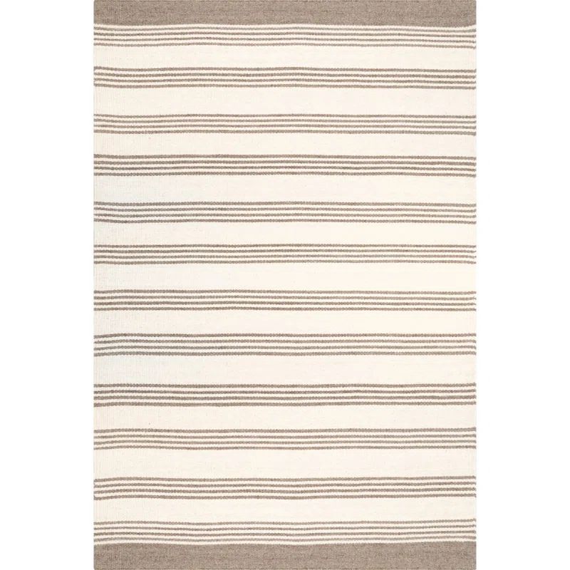 Beige and Off-White Striped Cotton Wool Area Rug 4' x 6'