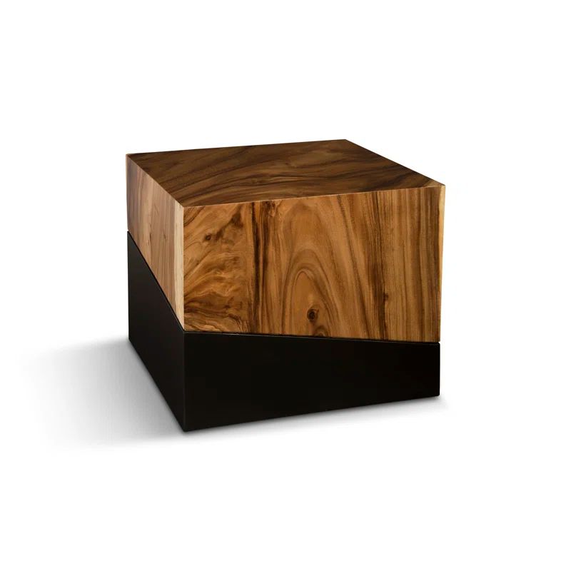 Contemporary Geometry Block 24" Square Wood & Metal End Table