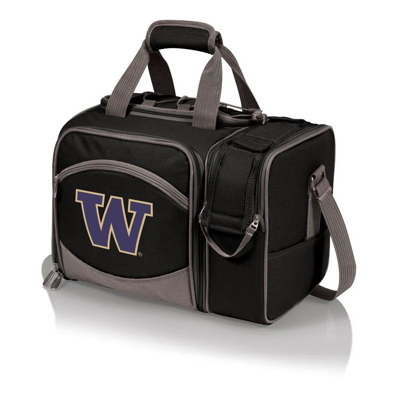 Black Insulated Picnic Cooler Bag with Washington Huskies Logo