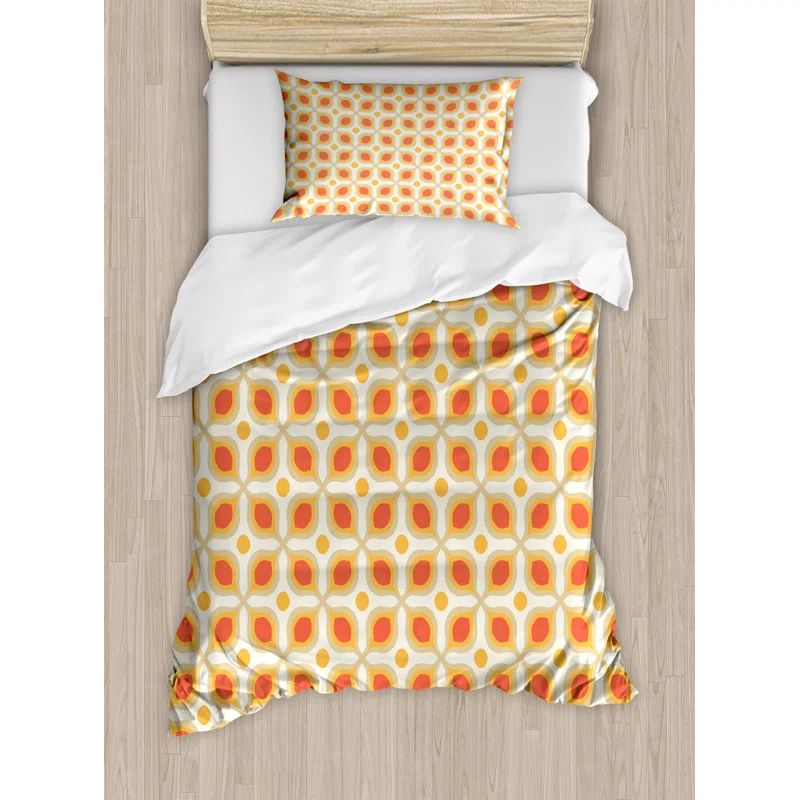 Twin Pale Ruby Burnt Orange Geometric Duvet Cover Set
