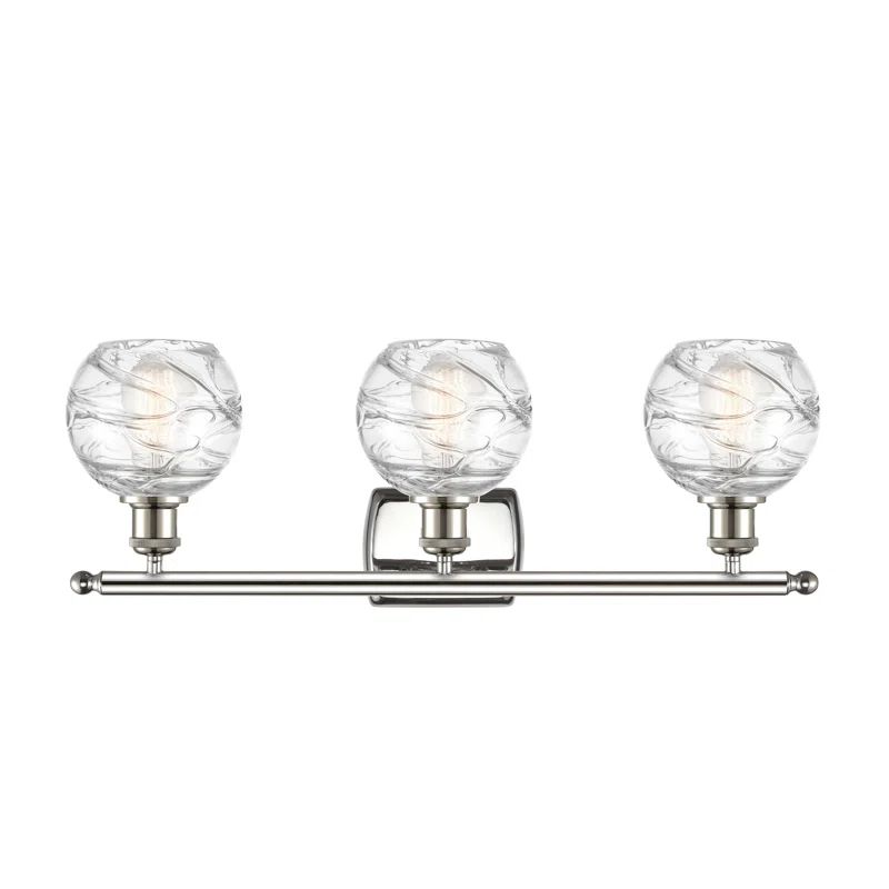 Polished Nickel 3-Light Dimmable Vanity Light with Swirl Glass Shades
