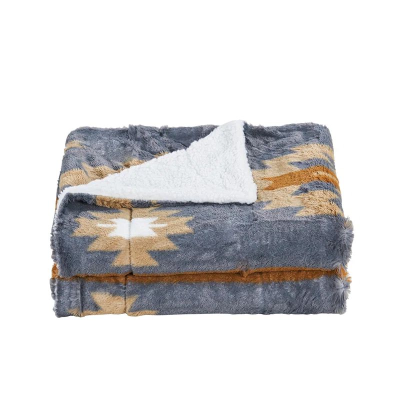 Gray and Beige Faux Fur Sherpa Reversible Throw Blanket