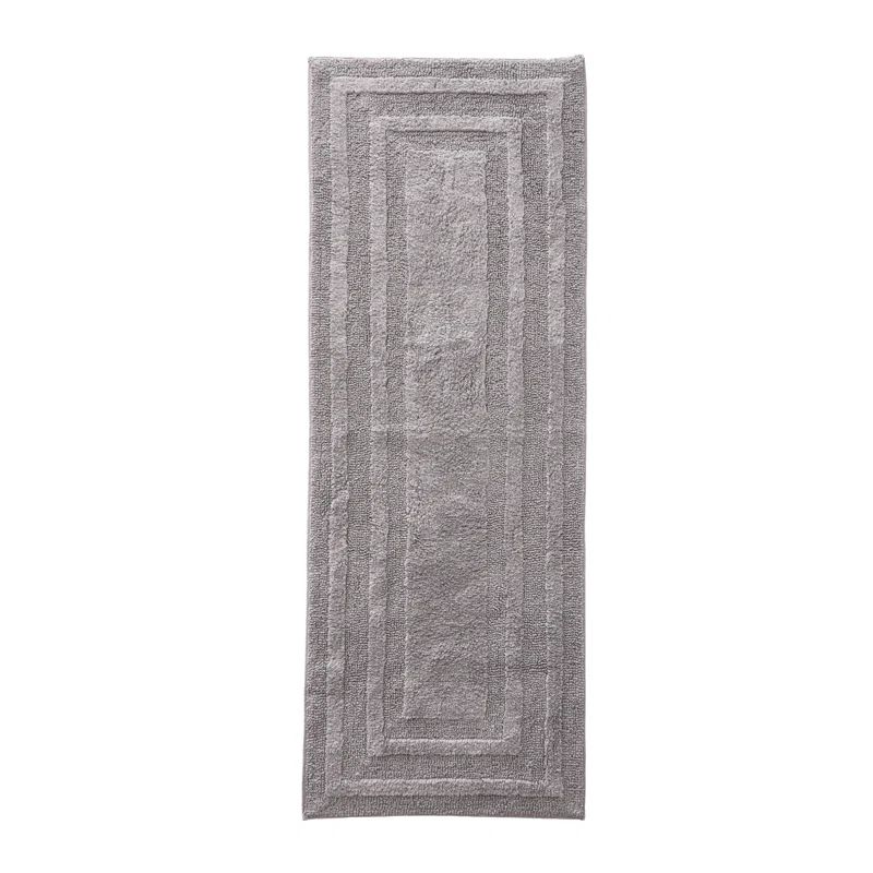 Gray Cotton Tufted Bath Runner Rug with Non-Skid Backing