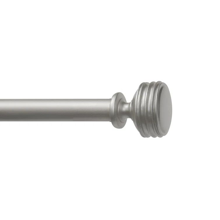 Matte Silver Adjustable Iron Curtain Rod with Ribbed Finials