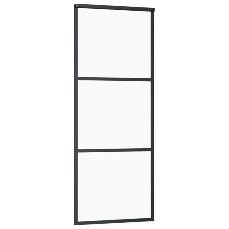 Black Aluminum and ESG Glass Sliding Door 29.9" x 80.7"