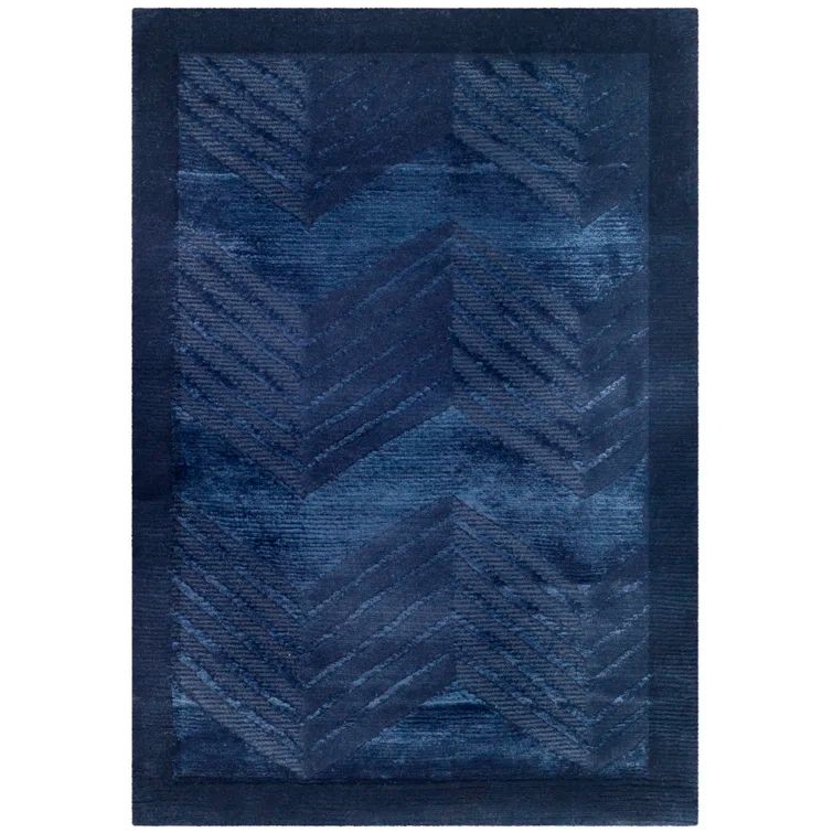 Sapphire Hand-Knotted Wool and Viscose Chevron Area Rug