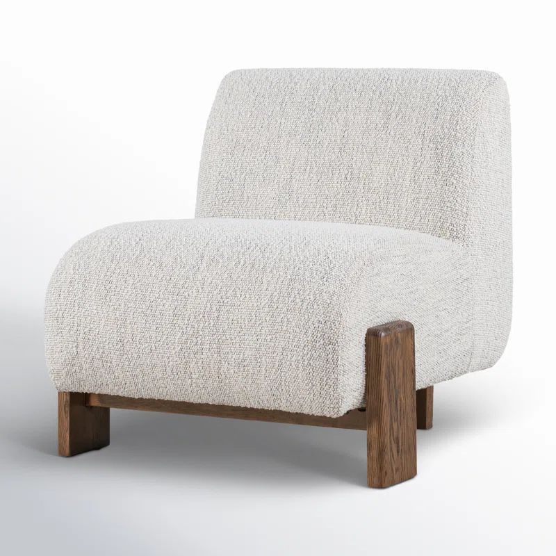 Ivory Upholstered Geometric Wood Frame Slipper Chair