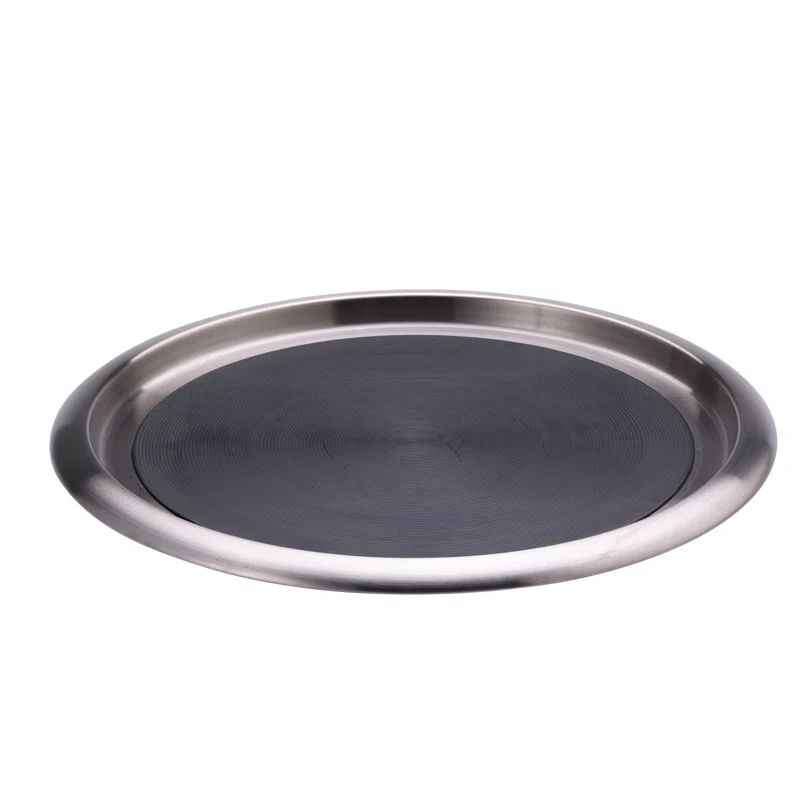 Round Stainless Steel Tray with Non-Slip Rubber Inserts, 14"