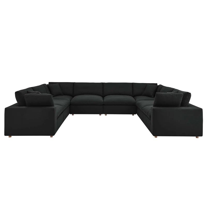 Black Linen Fabric 8-Piece Sectional Sofa with Down Fill Cushions