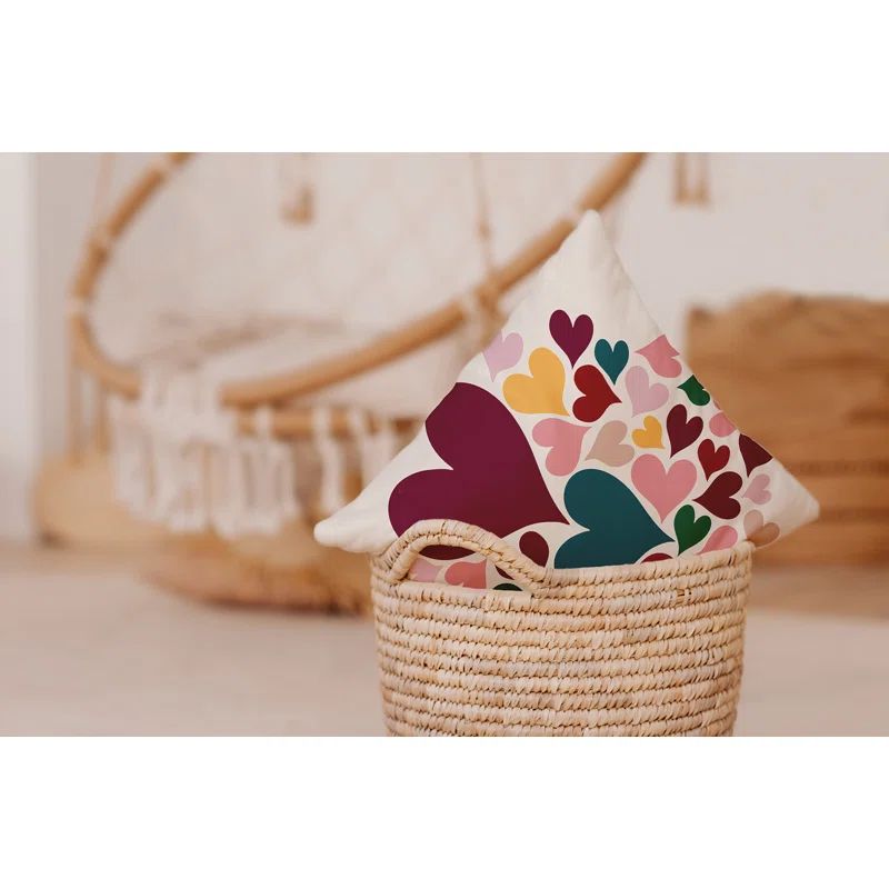 Magenta and Multicolor Polyester Valentine's Day Square Pillow