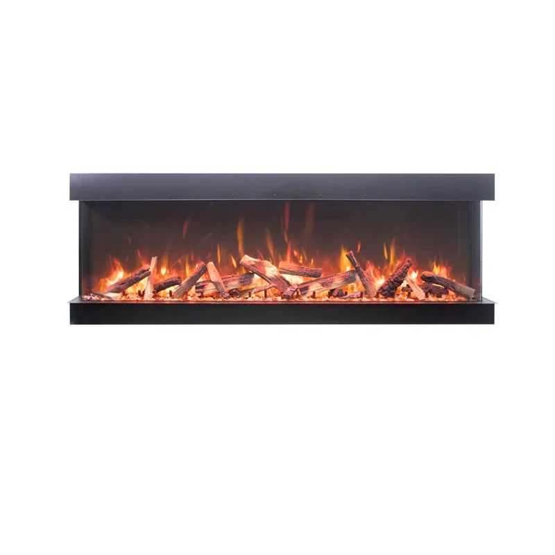 Extra Tall Black Glass Electric Fireplace with Log Set