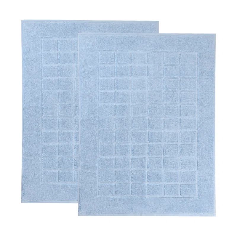 Superior Light Blue Cotton Checkered Bath Mat Set, 22" x 35"