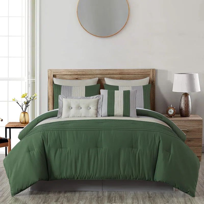 King Forest Green and Gray Microfiber Comforter Set