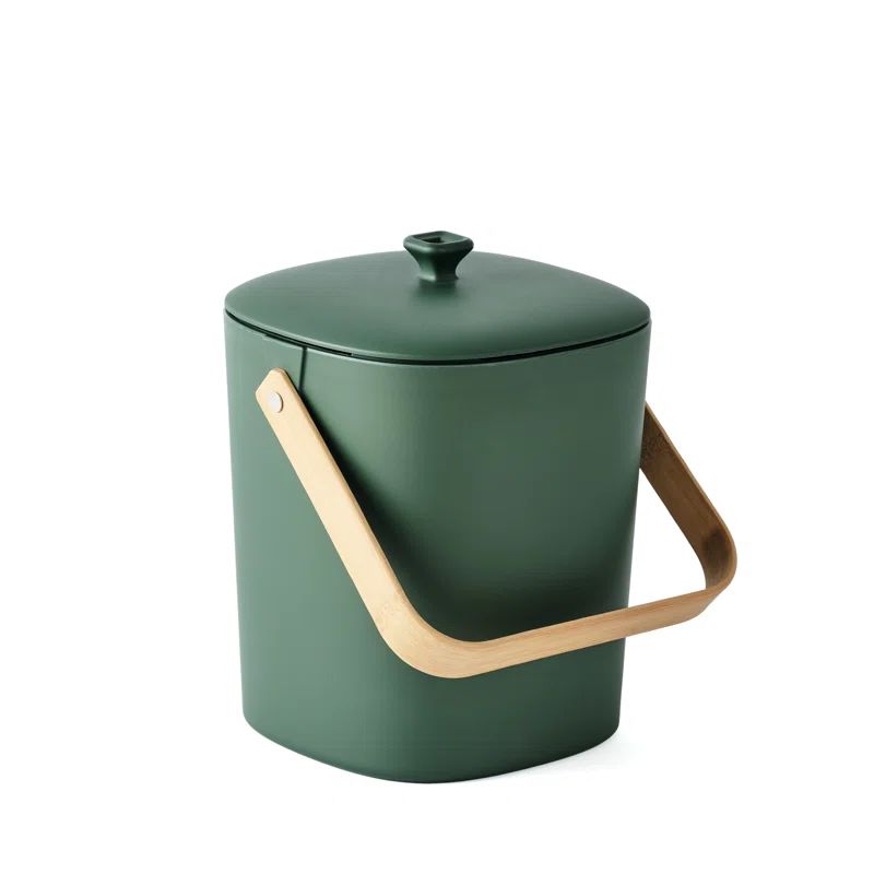 Forest Green Astrik Compost Bin with Bamboo Handle
