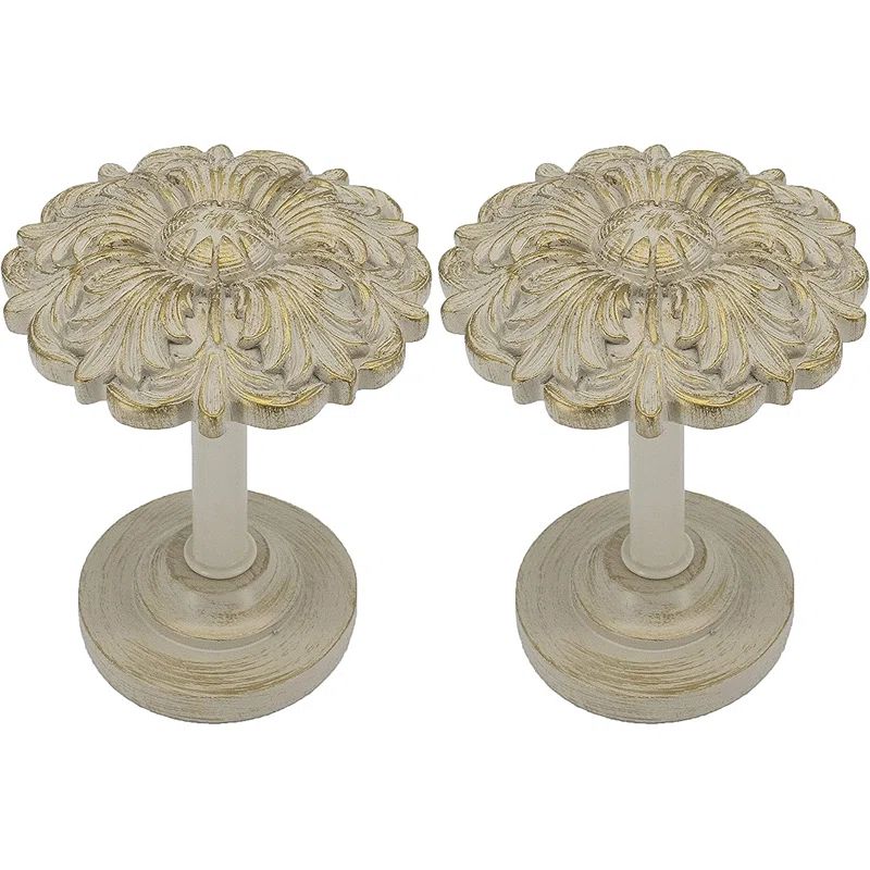 French White and Gold Resin Flower Curtain Holdbacks Set