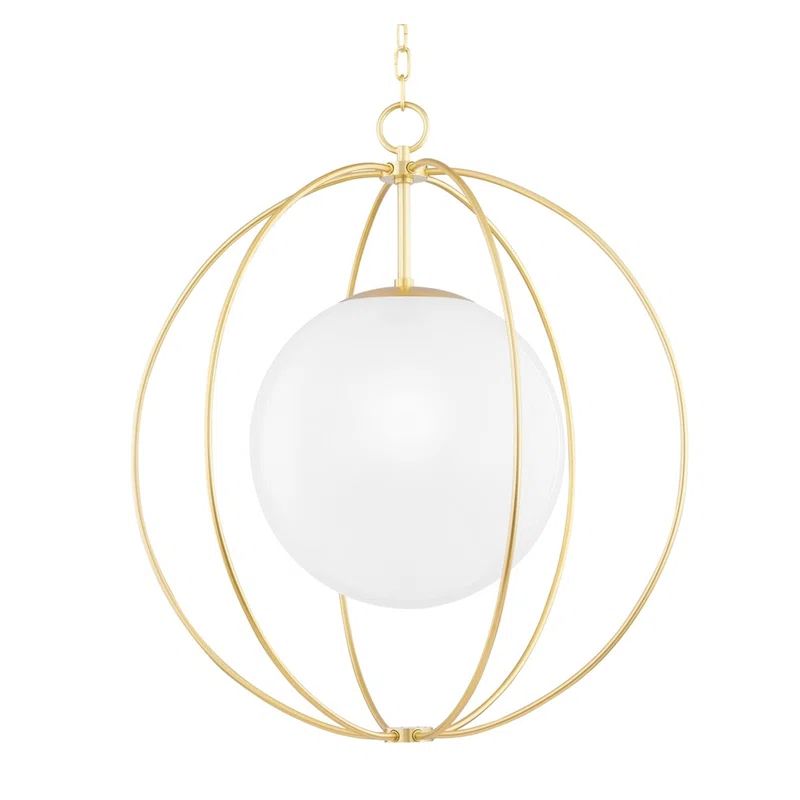 Celestial Aged Brass Globe Pendant with Etched Glass Shade