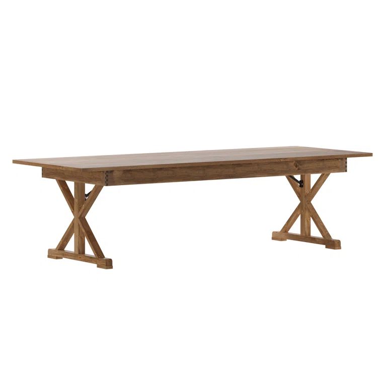 Rustic Brown Solid Pine Rectangular Dining Table with Foldable X-Shaped Legs