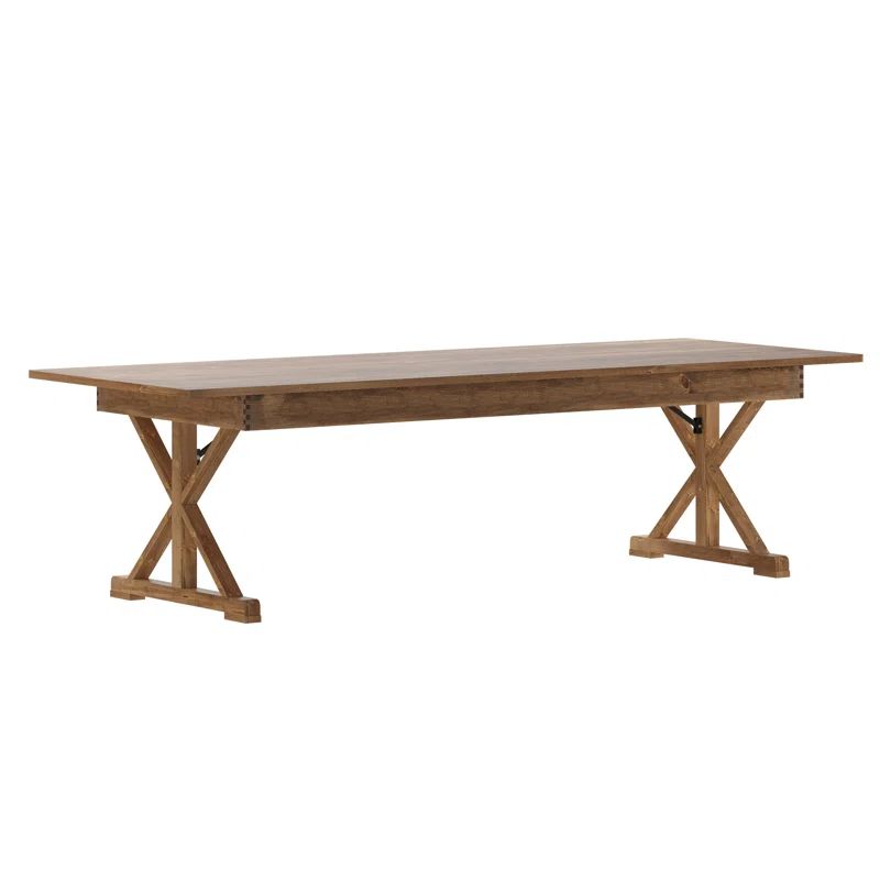 Rustic Brown Solid Pine Rectangular Dining Table with Foldable X-Shaped Legs