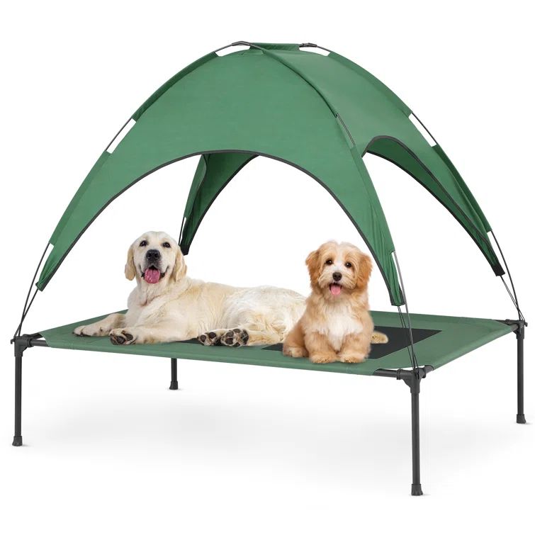 Green Elevated Outdoor Dog Bed with Canopy Shade Tent