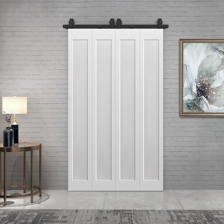 White Composite Double Bi-Fold Door with Barn Door Hardware Kit