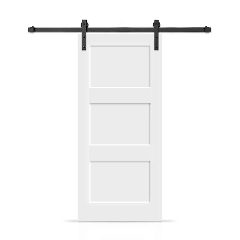 White Painted Composite 3 Panel Sliding Barn Door Kit with Matte Black Hardware