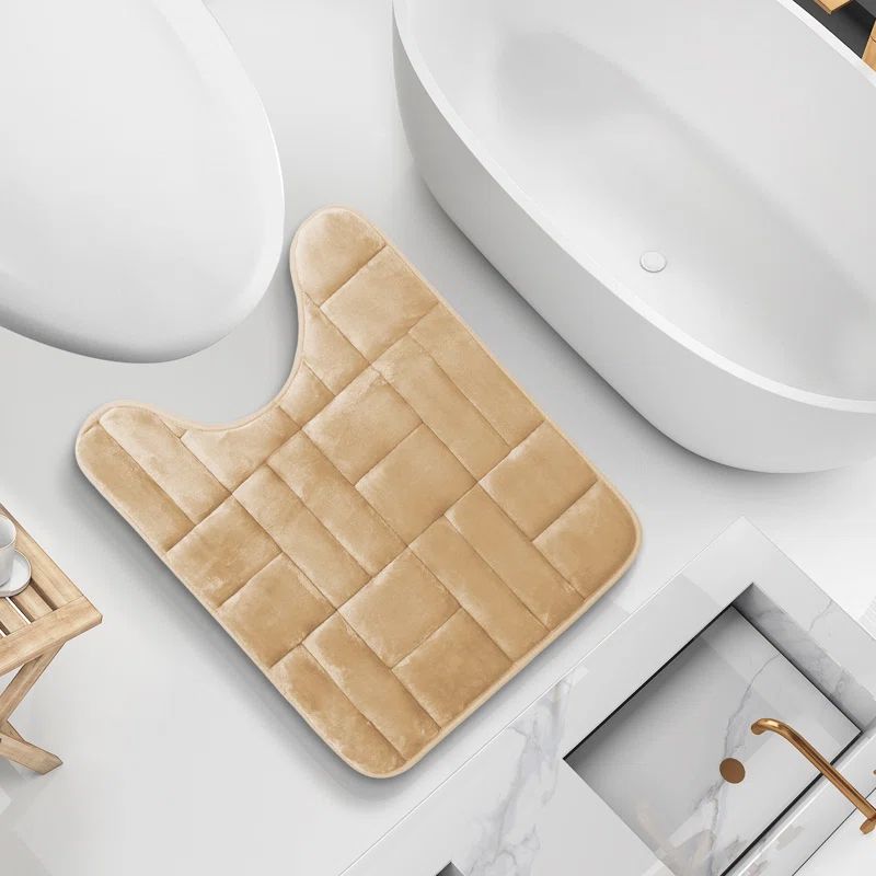 Beige Cream Velvet Memory Foam Contour Bath Rug